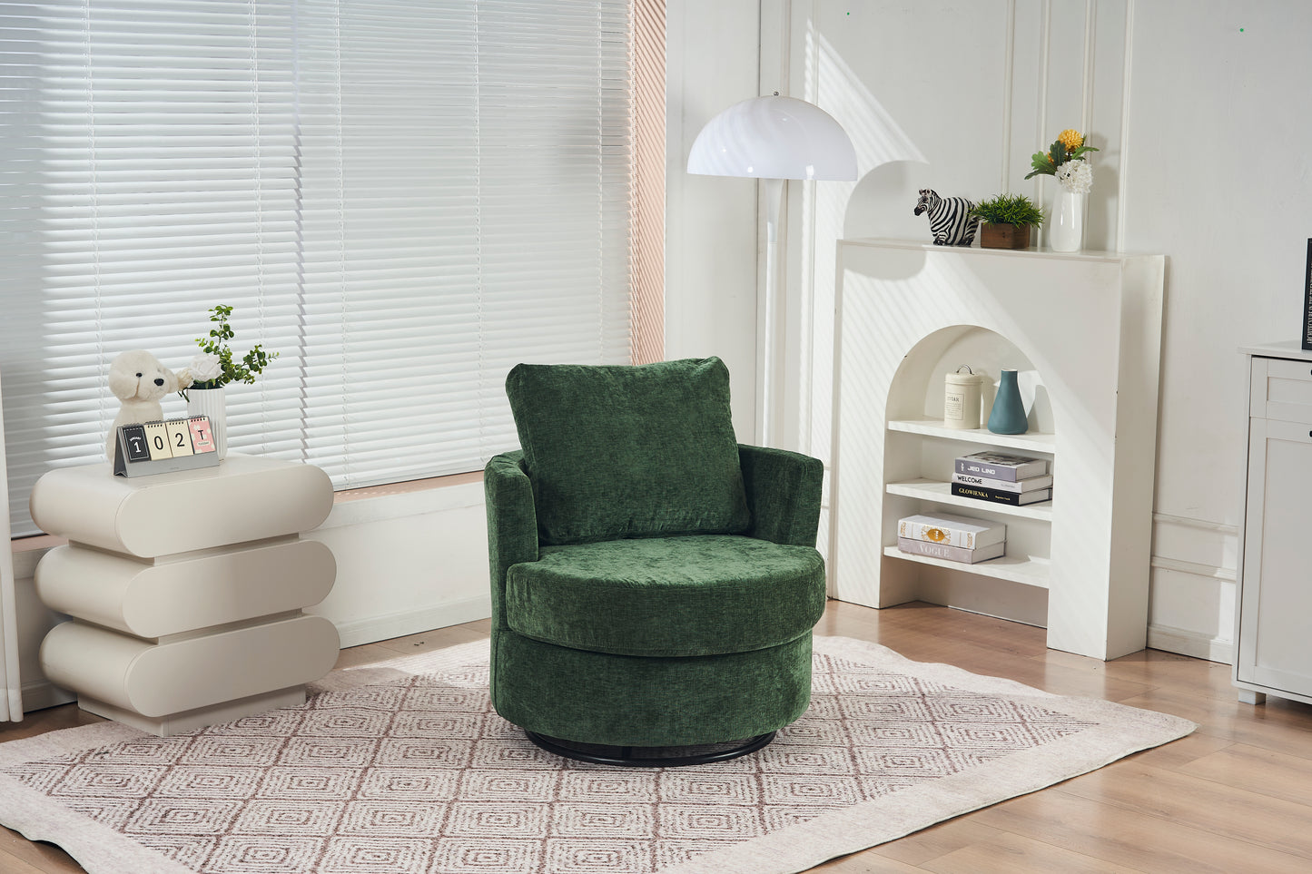 Chenille Swivel Armchair with Thick Foam Pad Back Cushion