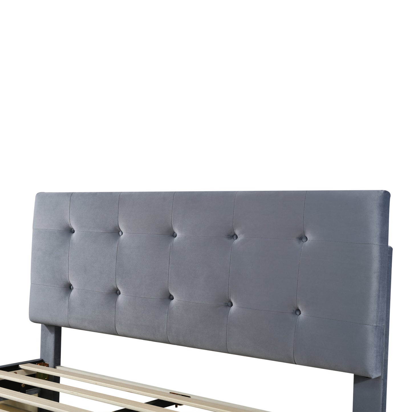 Double Velvet Upholstered Bed with 4 Storage Drawers and Adjustable Tufted Button Headboard