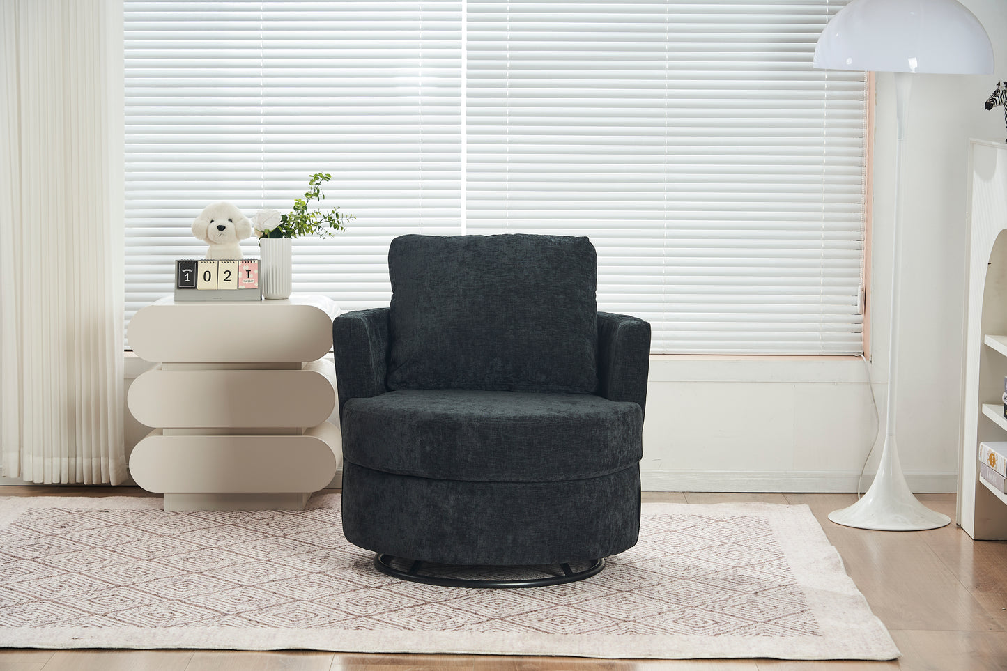 Chenille Swivel Armchair with Thick Foam Pad Back Cushion