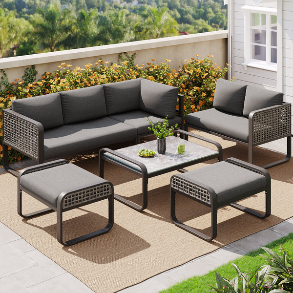 Rattan 7 Seater Outdoor Furniture Set with Stools and Coffee Table