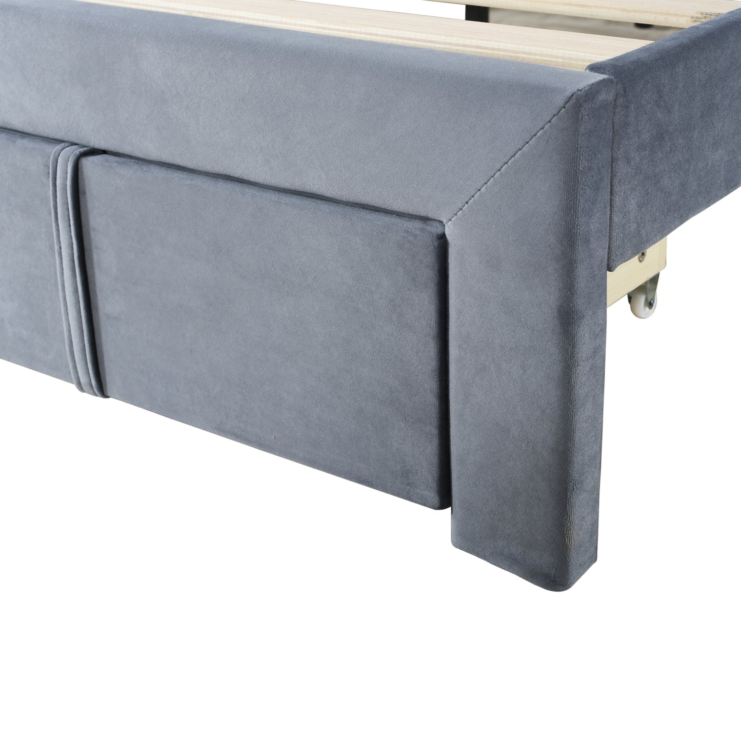 Double Velvet Upholstered Bed with a Big Storage Drawer and Adjustable Headboard