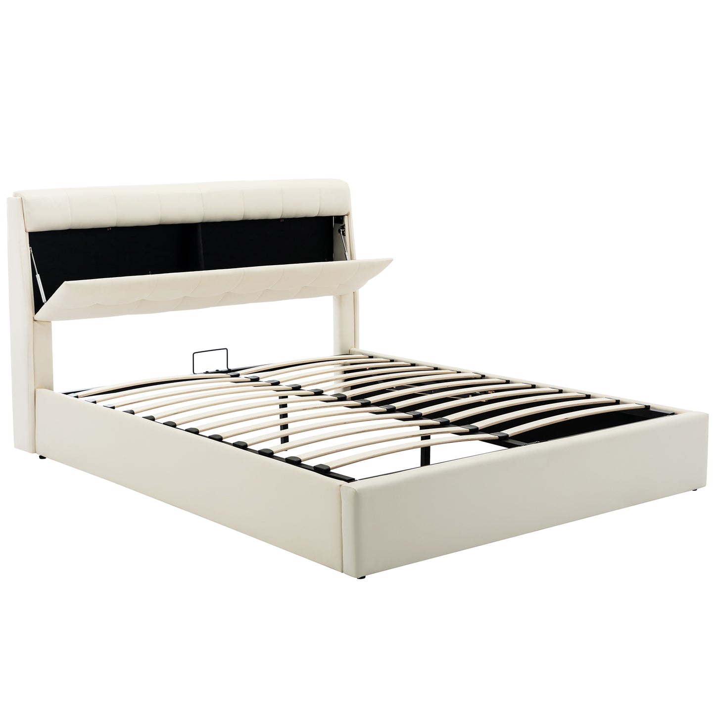 Faux Leather Bed Frame with Bed Box and Concealed Headboard Storage