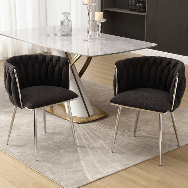 Set of 2 Black Modern Hand Weaved Dining Chairs
