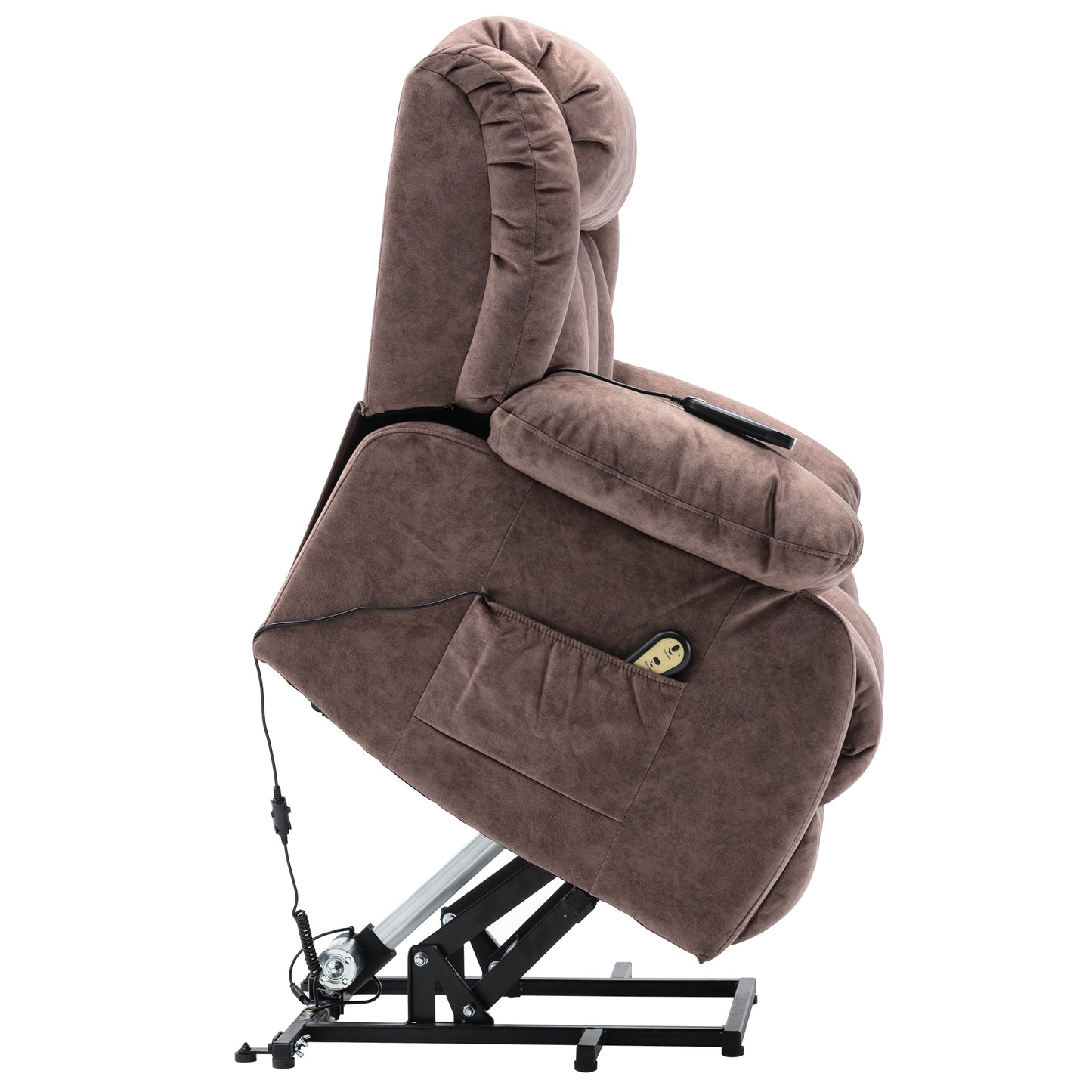 Brown Padded Power Lift Recliner Chair with Heat & Massage Function