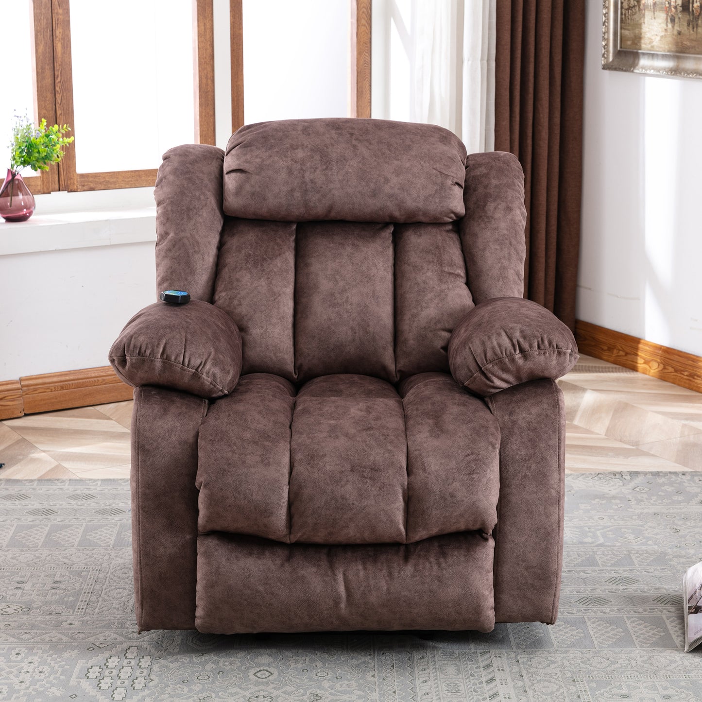 Brown Padded Power Lift Recliner Chair with Heat & Massage Function