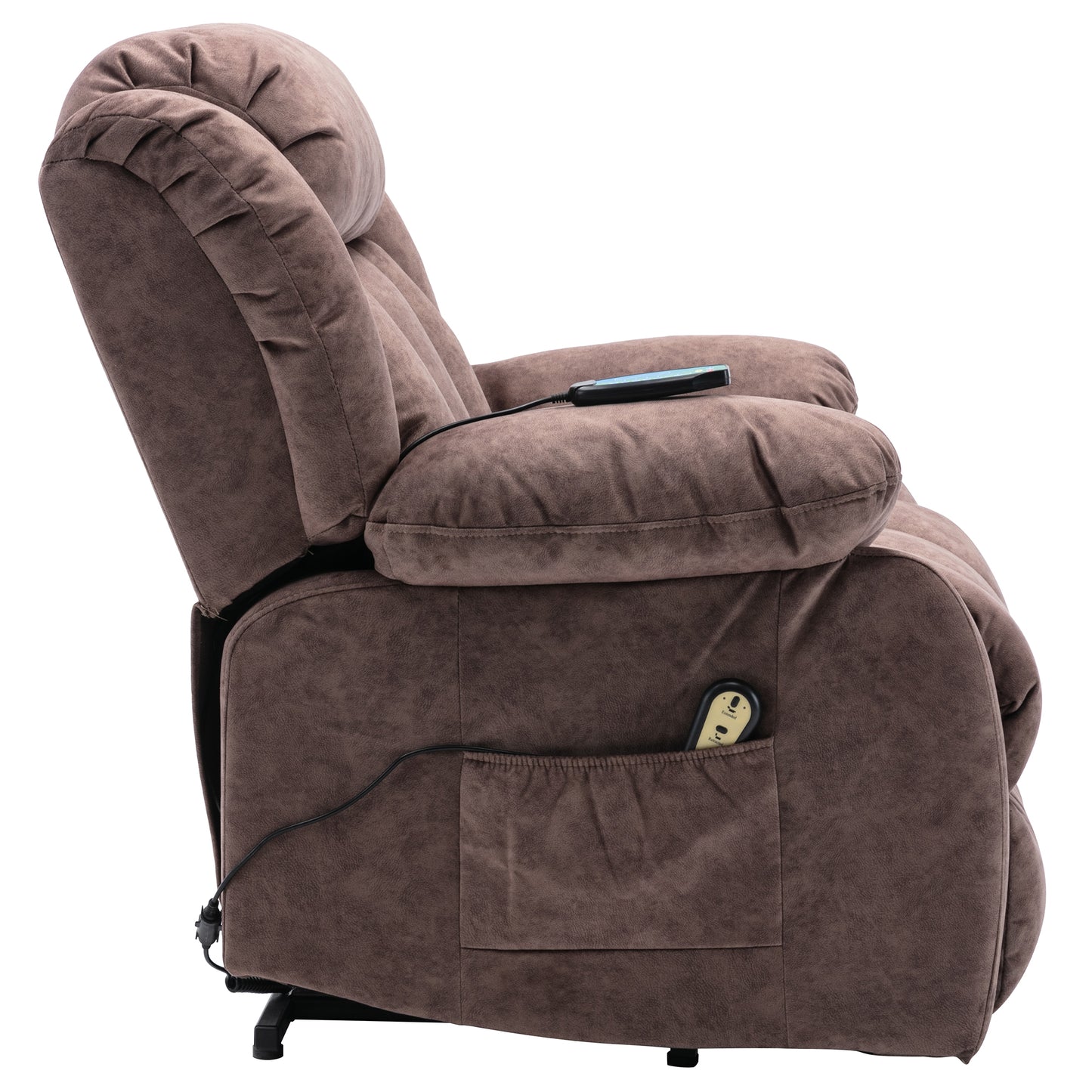 Brown Padded Power Lift Recliner Chair with Heat & Massage Function