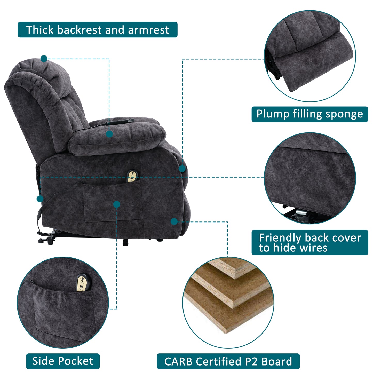 Fabric Power Lift Massage Recliner Chair with Heat and Vibration