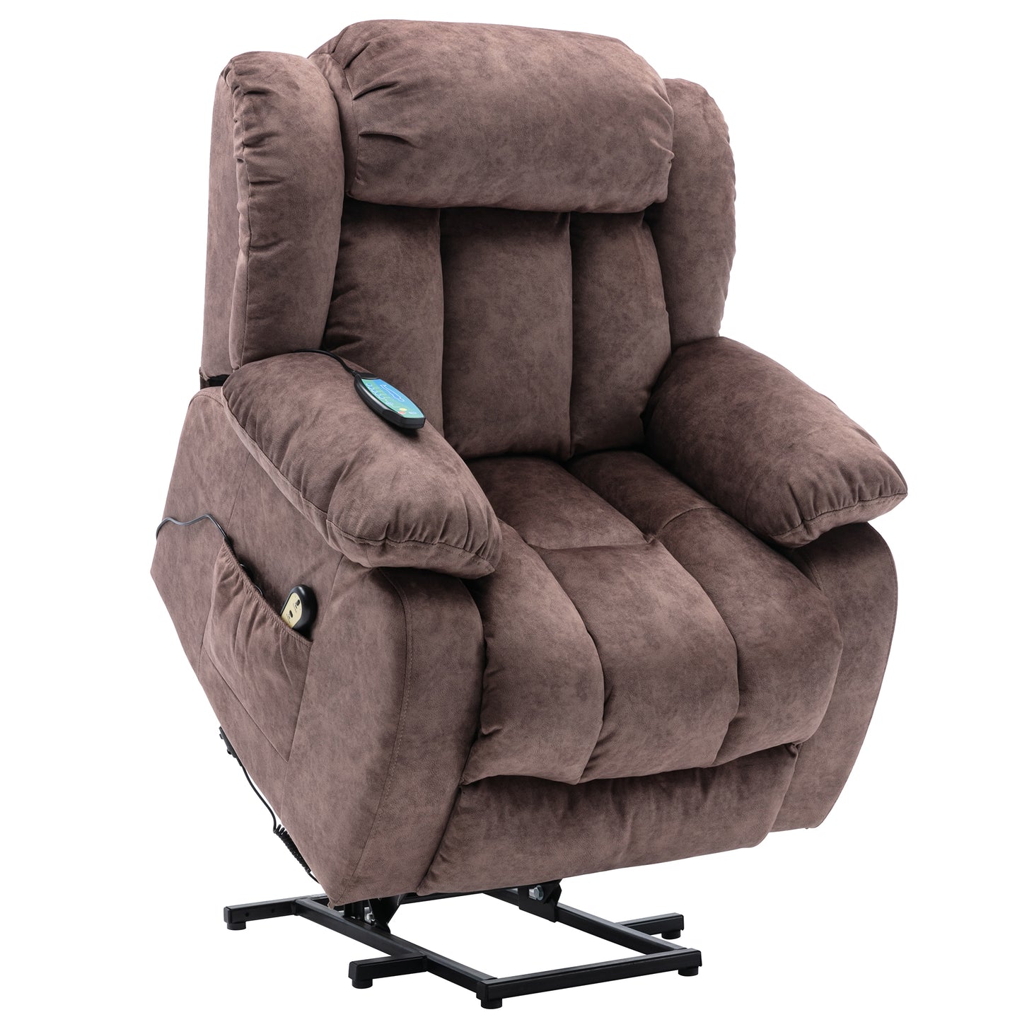 Brown Padded Power Lift Recliner Chair with Heat & Massage Function