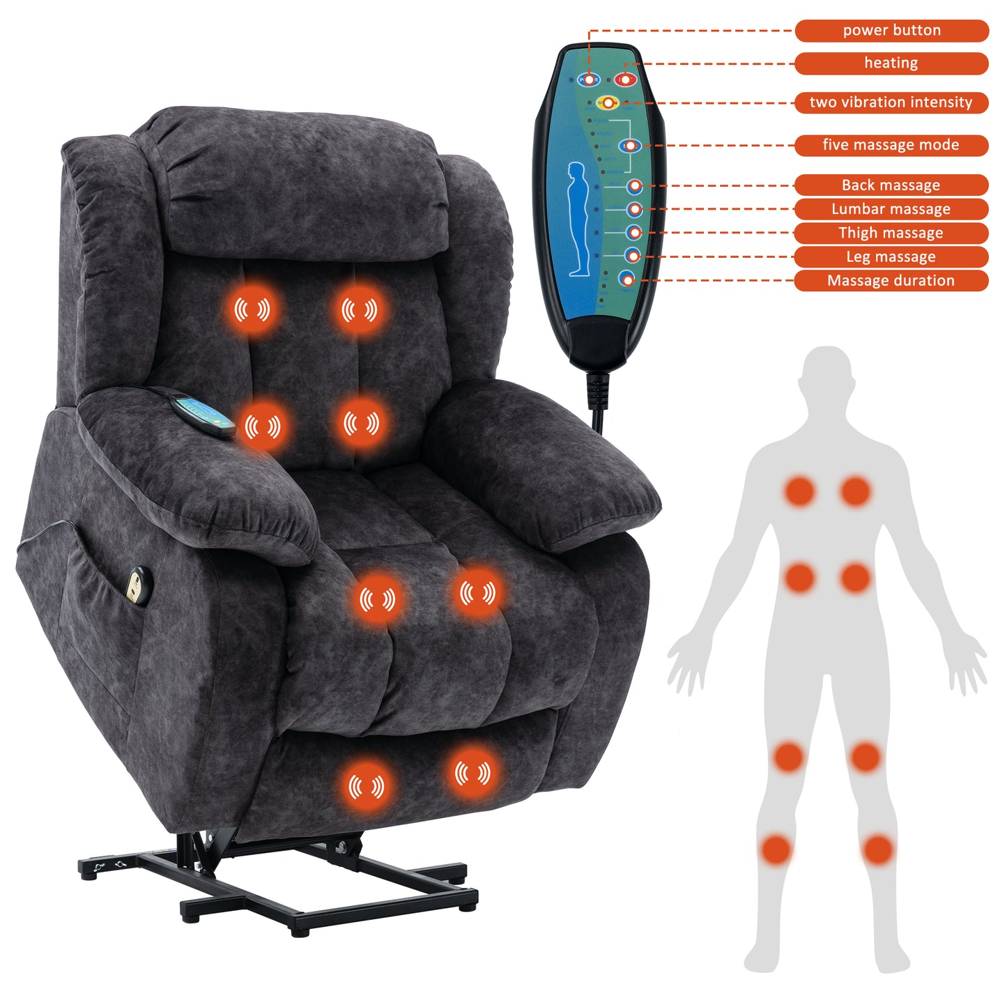 Fabric Power Lift Massage Recliner Chair with Heat and Vibration