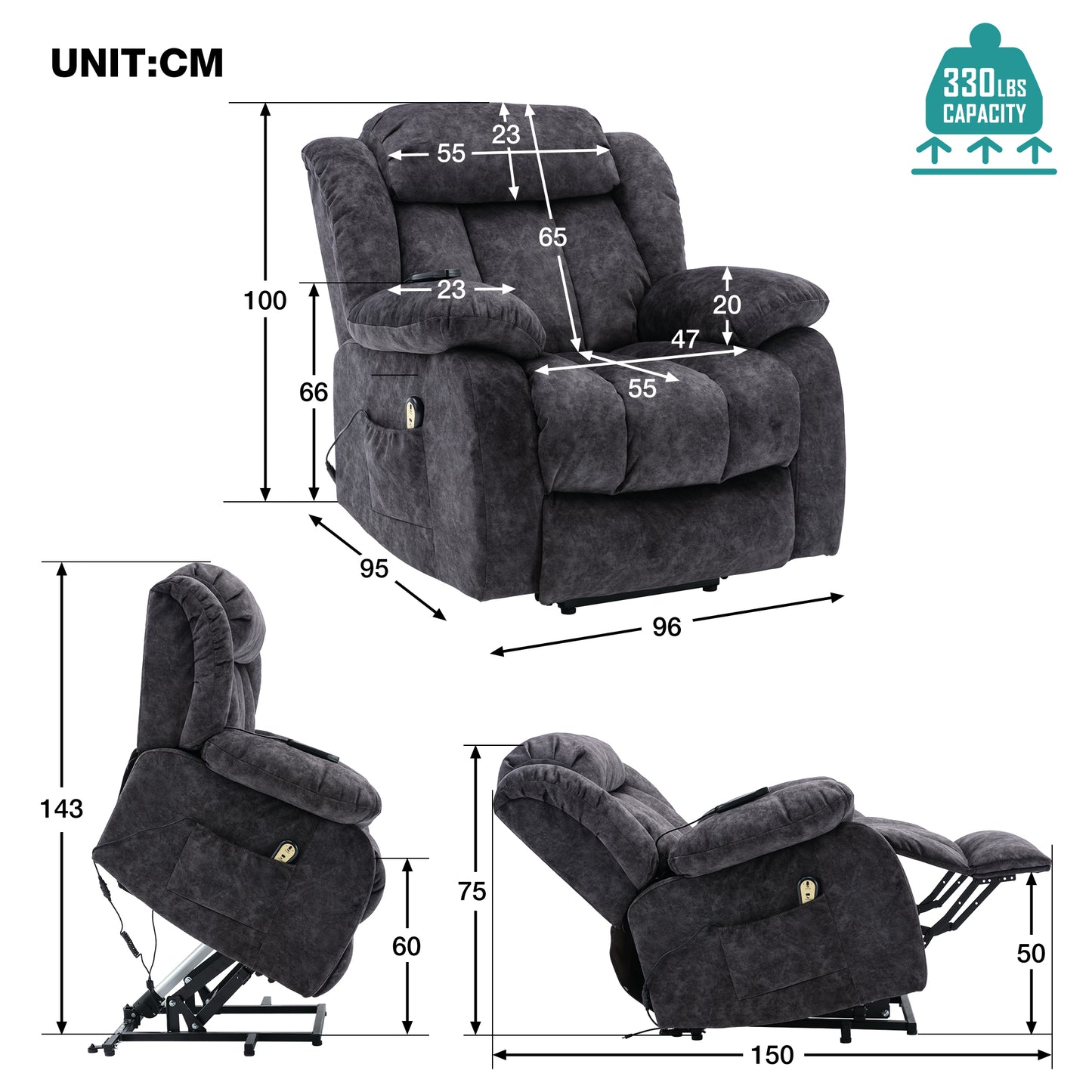 Fabric Power Lift Massage Recliner Chair with Heat and Vibration