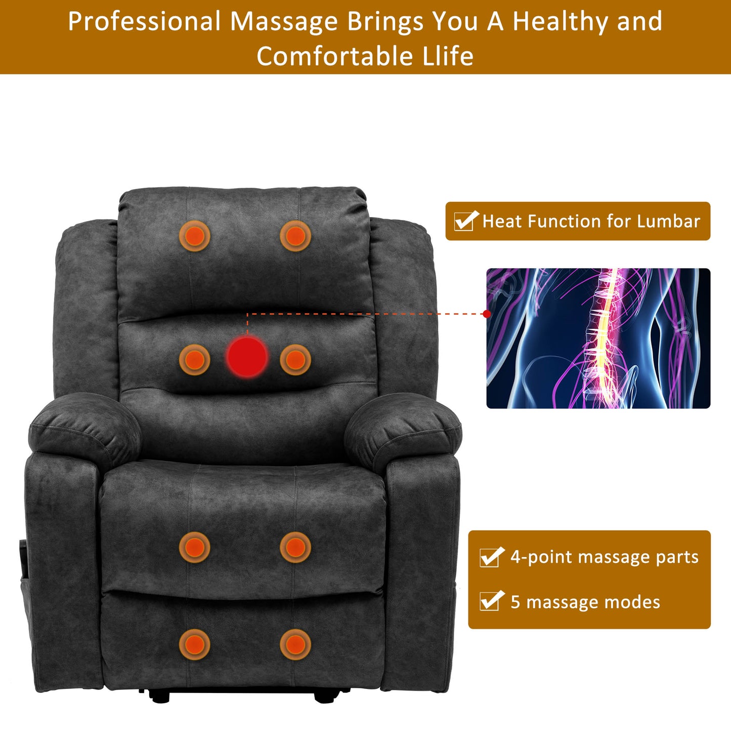 Fabric Electric Power Lift Recliner Chair with Massage, 2 Side Pockets and USB Ports