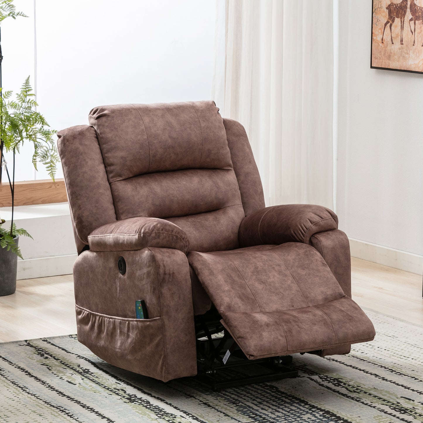 Fabric Electric Power Lift Recliner Chair with Massage, 2 Side Pockets and USB Ports