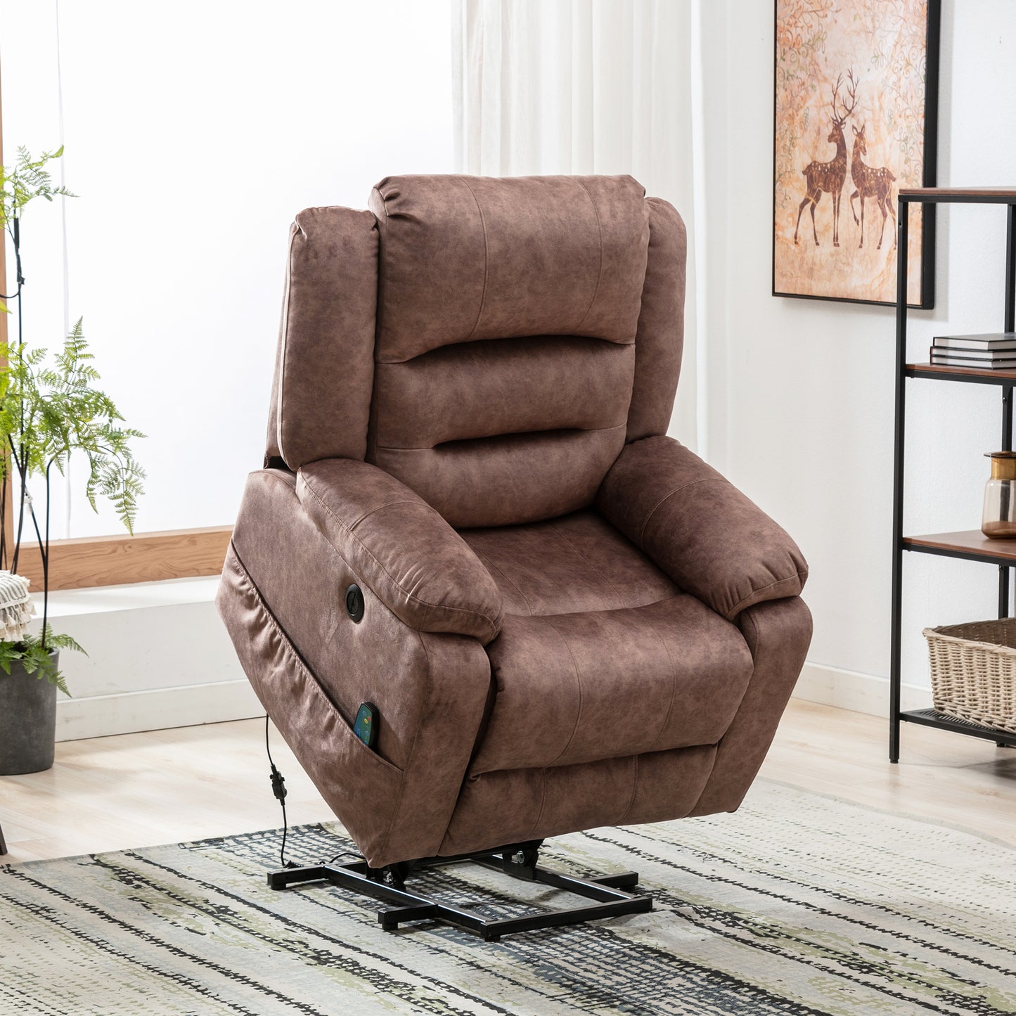 Fabric Electric Power Lift Recliner Chair with Massage, 2 Side Pockets and USB Ports