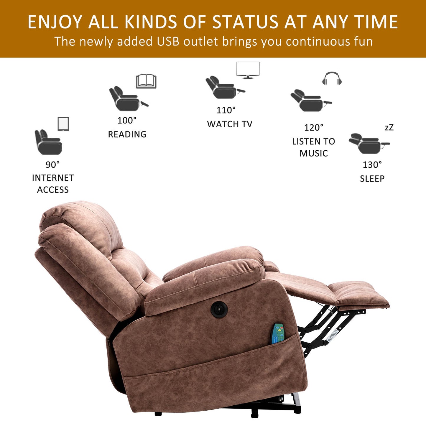 Fabric Electric Power Lift Recliner Chair with Massage, 2 Side Pockets and USB Ports