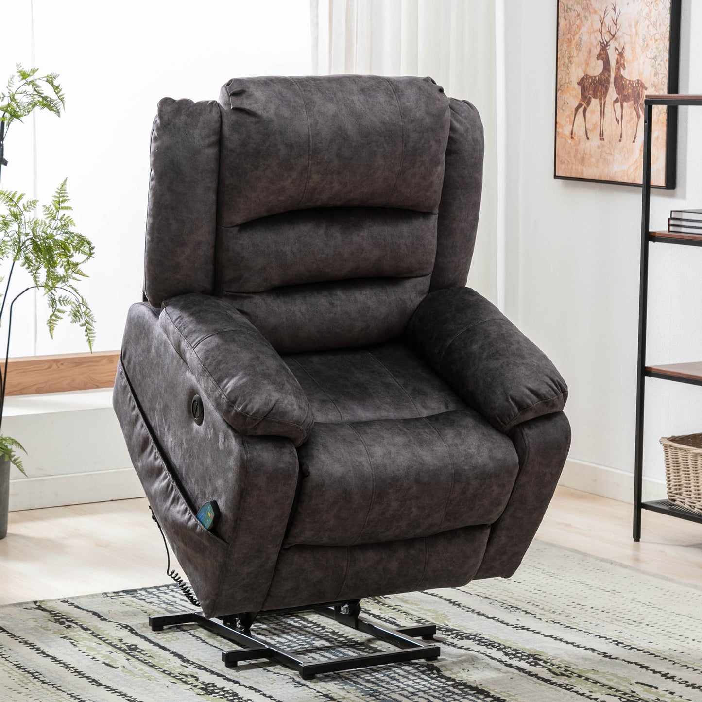 Fabric Electric Power Lift Recliner Chair with Massage, 2 Side Pockets and USB Ports