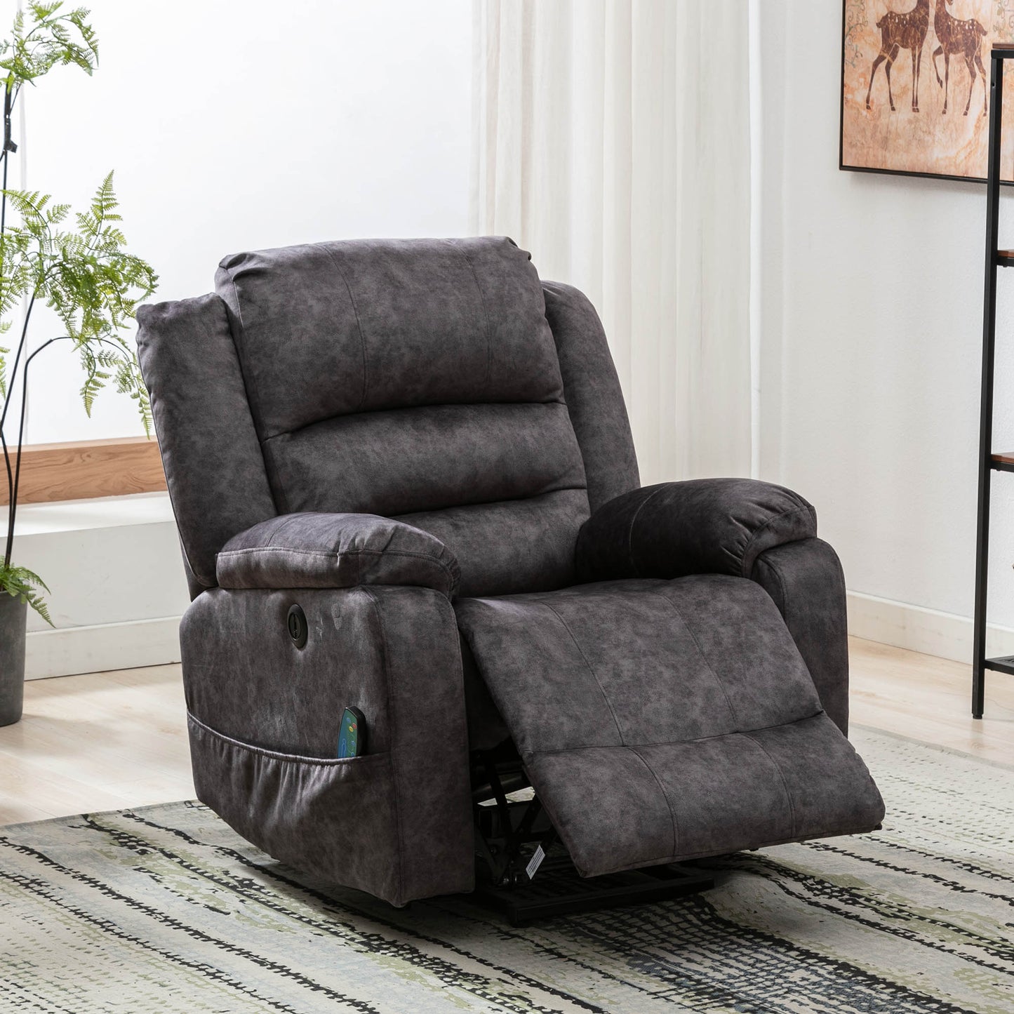 Fabric Electric Power Lift Recliner Chair with Massage, 2 Side Pockets and USB Ports