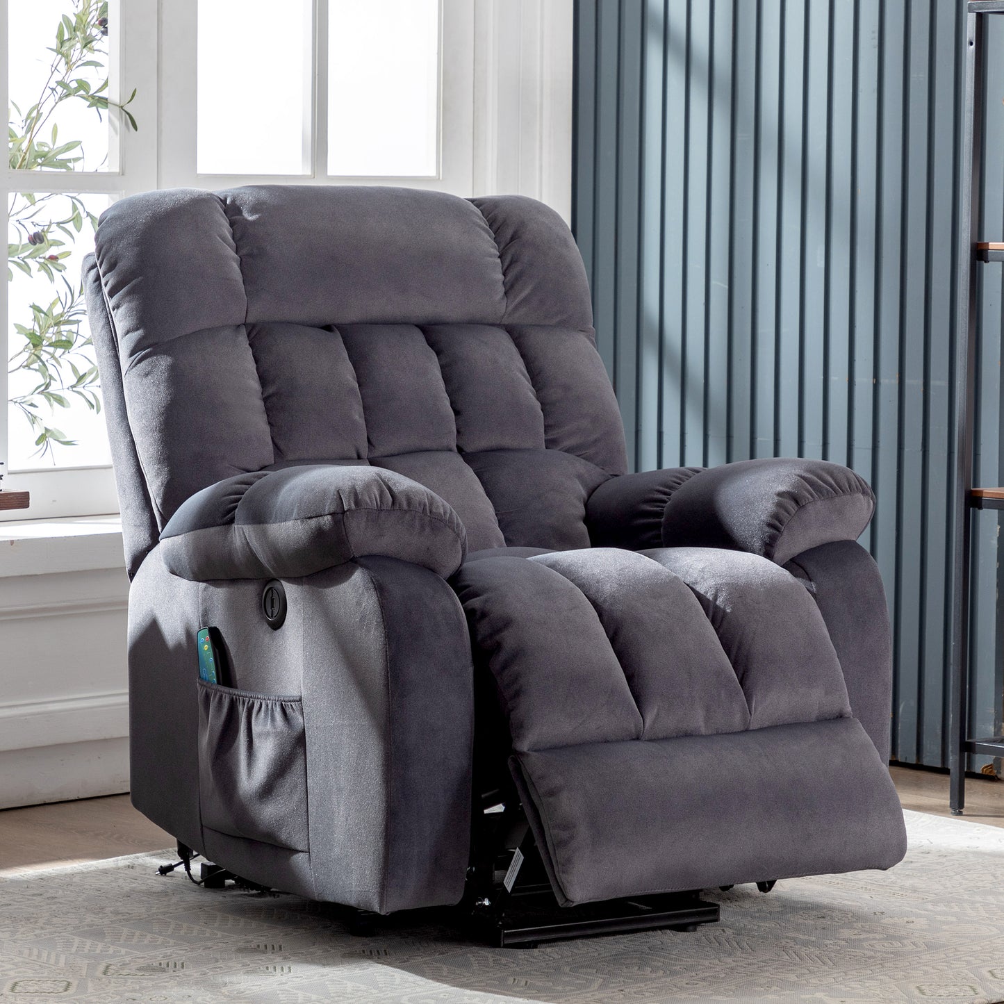 Breathable Fabric Electric Power Lift Recliner Chair with Massage and Heat, and USB Ports