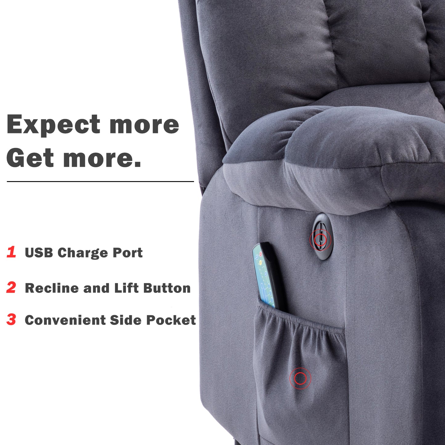 Breathable Fabric Electric Power Lift Recliner Chair with Massage and Heat, and USB Ports