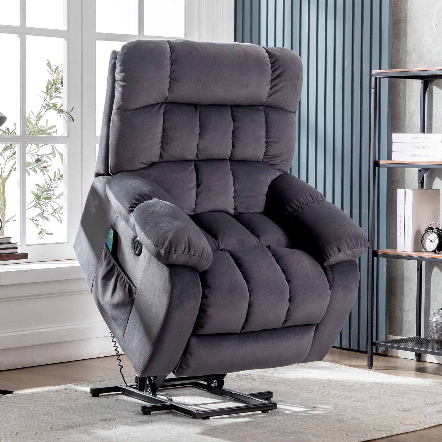 Breathable Fabric Electric Power Lift Recliner Chair with Massage and Heat, and USB Ports