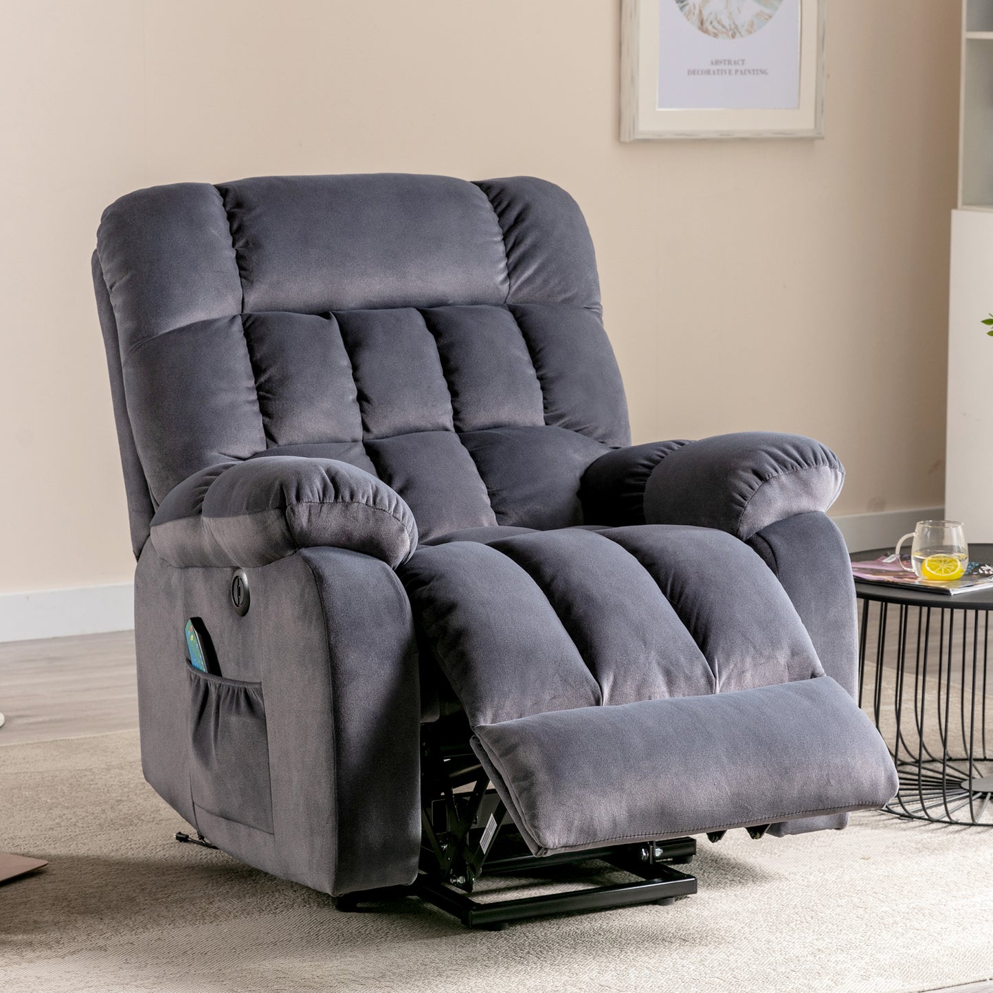 Breathable Fabric Electric Power Lift Recliner Chair with Massage and Heat, and USB Ports