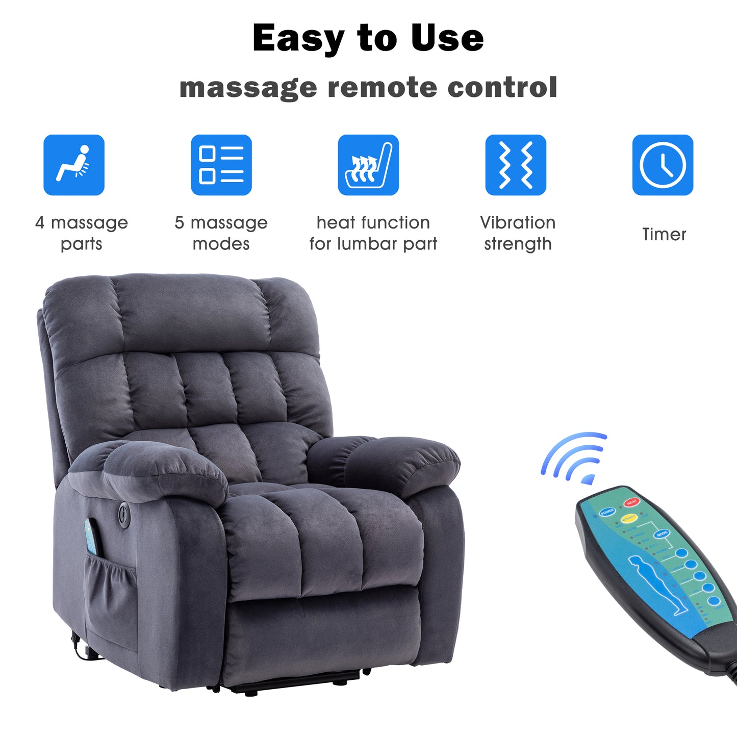 Breathable Fabric Electric Power Lift Recliner Chair with Massage and Heat, and USB Ports