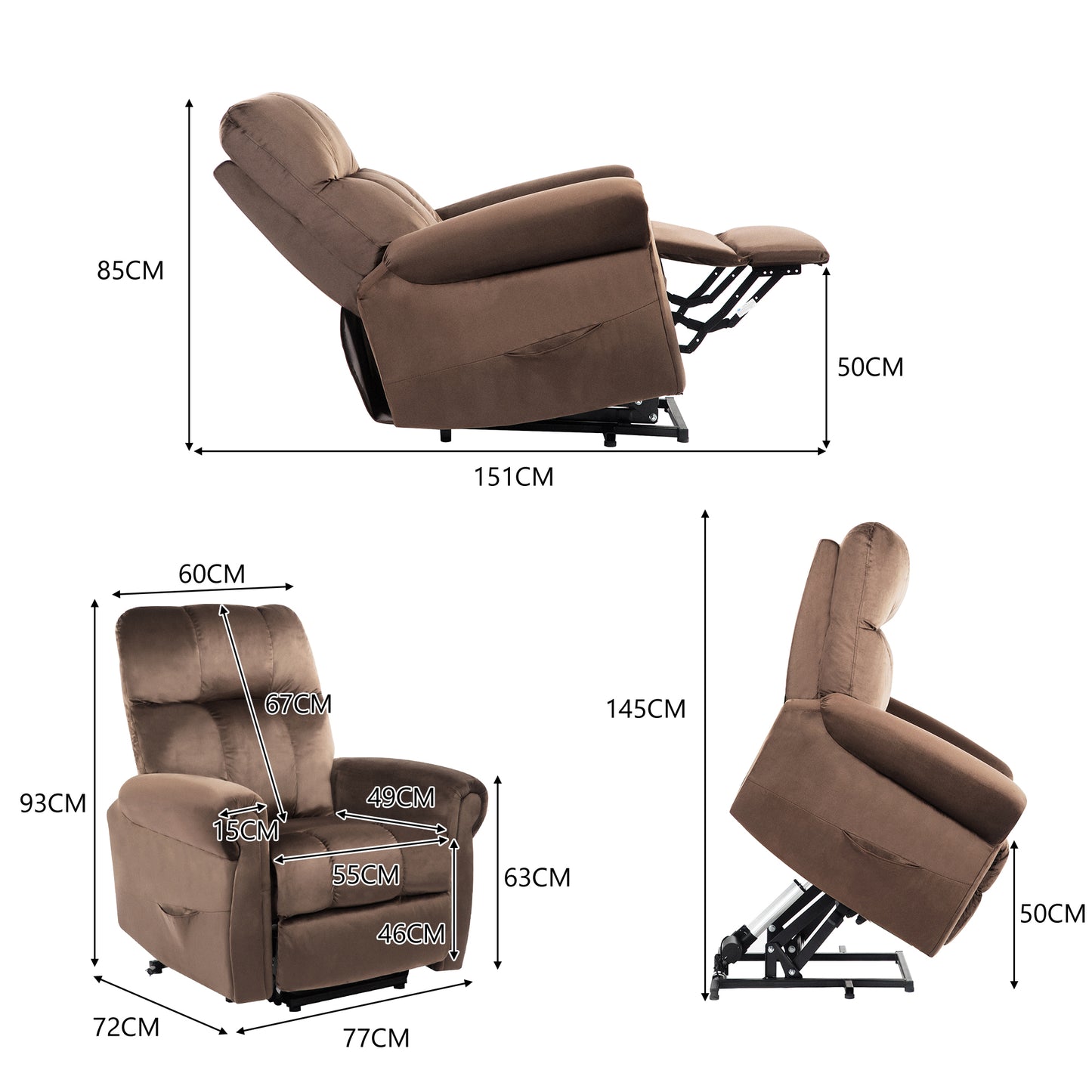 Cushioned Recliner Armchair with Silent Motor for Living Room/Bedroom