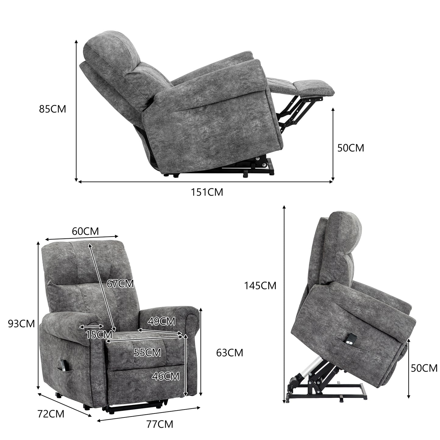 Cushioned Recliner Armchair with Silent Motor for Living Room/Bedroom