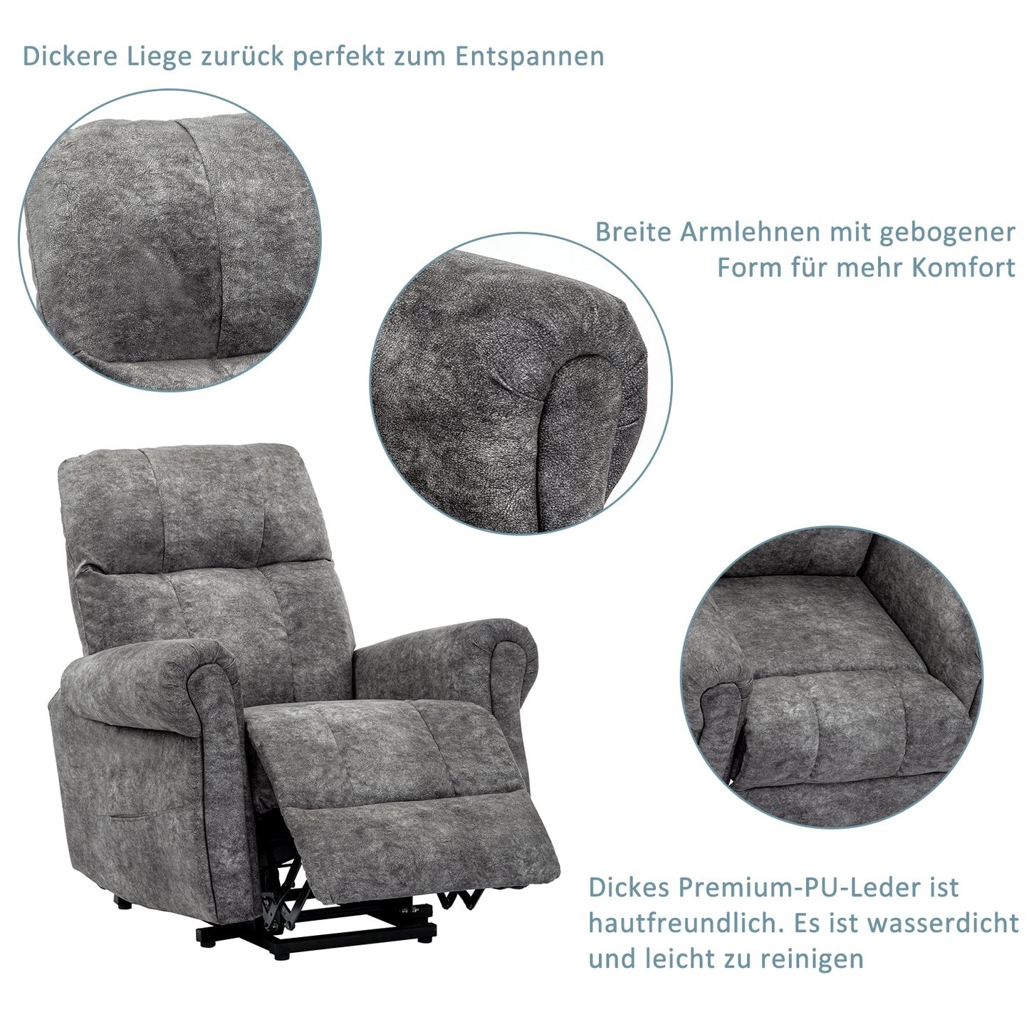 Cushioned Recliner Armchair with Silent Motor for Living Room/Bedroom