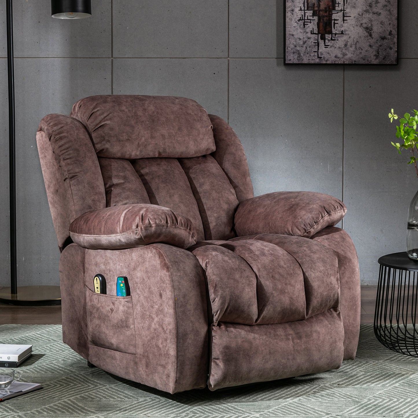 Brown Padded Power Lift Recliner Chair with Heat & Massage Function