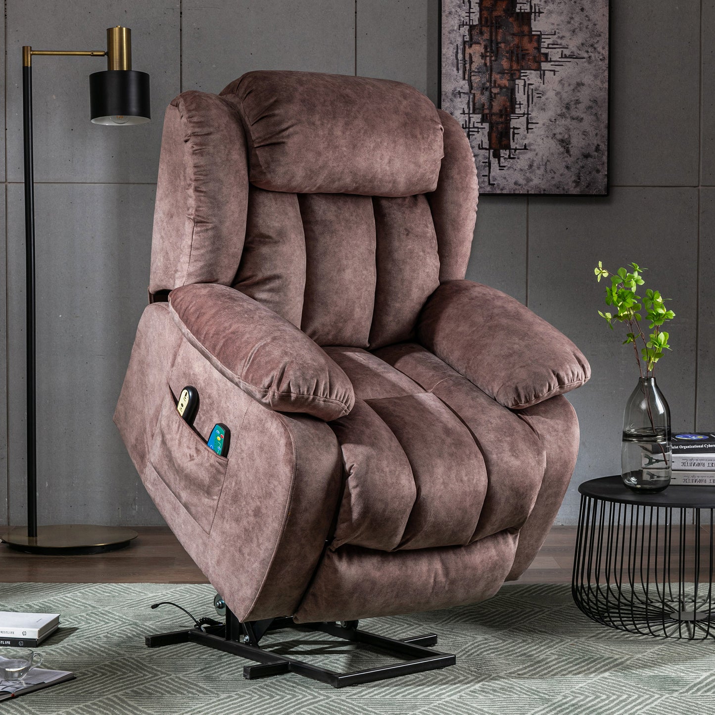 Brown Padded Power Lift Recliner Chair with Heat & Massage Function