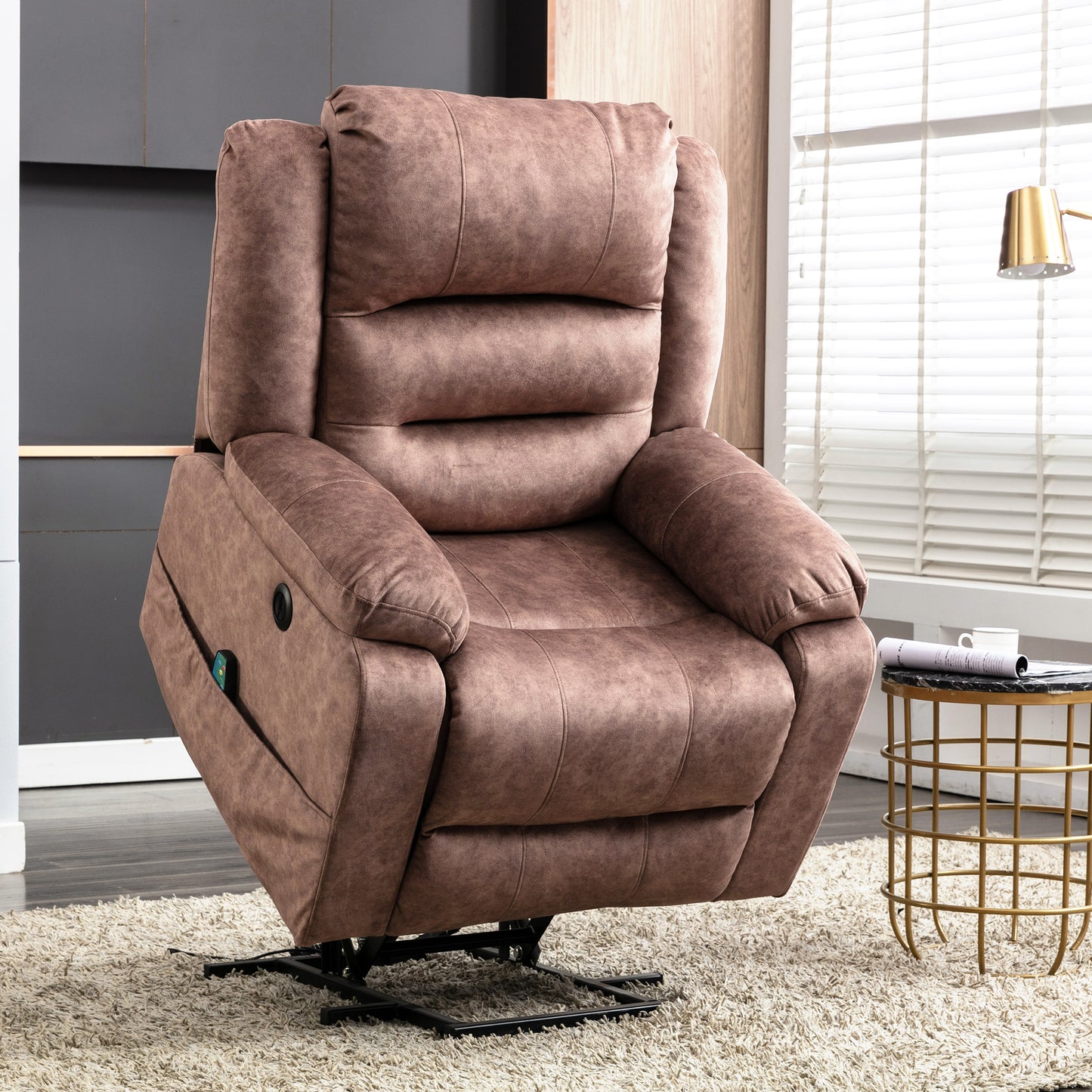 Fabric Electric Power Lift Recliner Chair with Massage, 2 Side Pockets and USB Ports