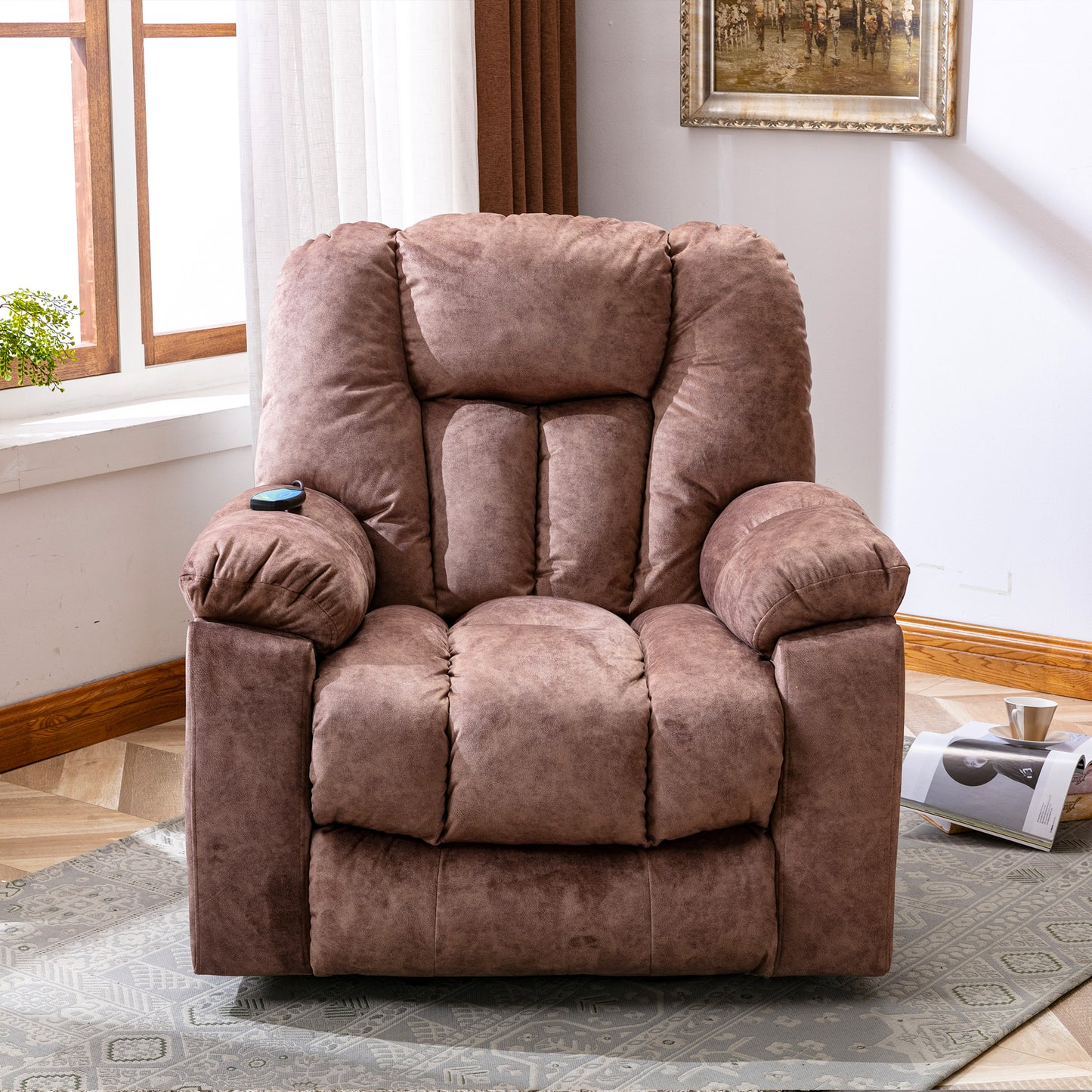 Fabric Cushioned Electric Recliner Chair with Heat, Vibration and USB Ports