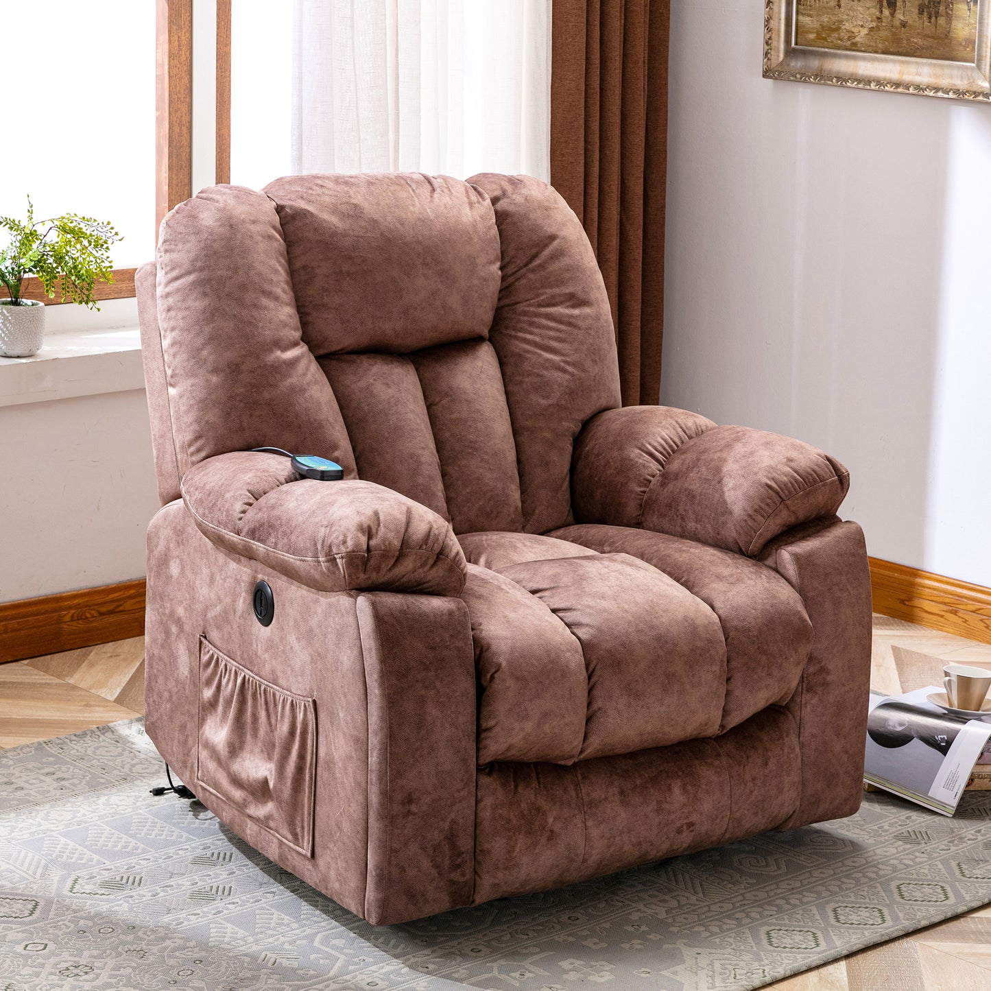 Fabric Cushioned Electric Recliner Chair with Heat, Vibration and USB Ports