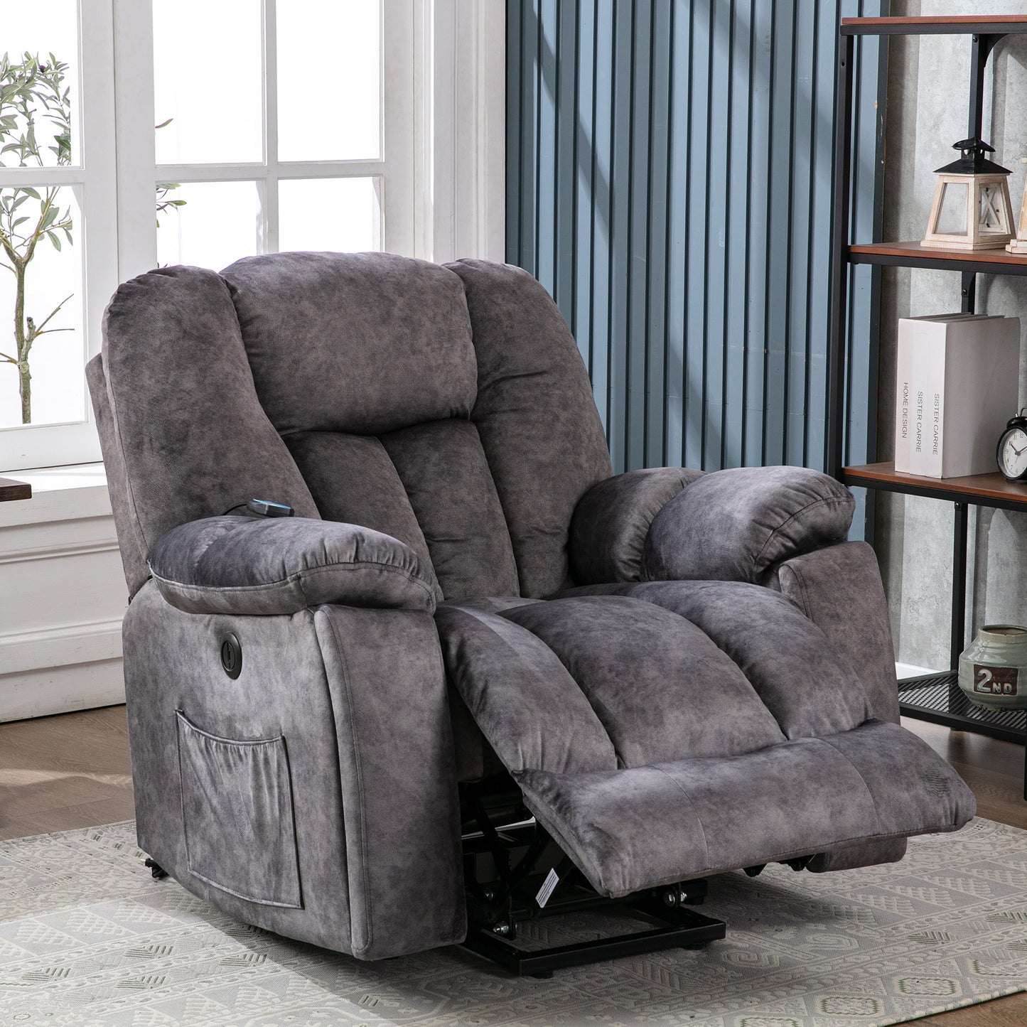 Fabric Cushioned Electric Recliner Chair with Heat, Vibration and USB Ports