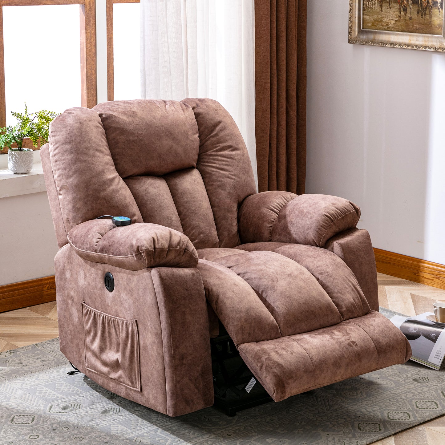 Fabric Cushioned Electric Recliner Chair with Heat, Vibration and USB Ports