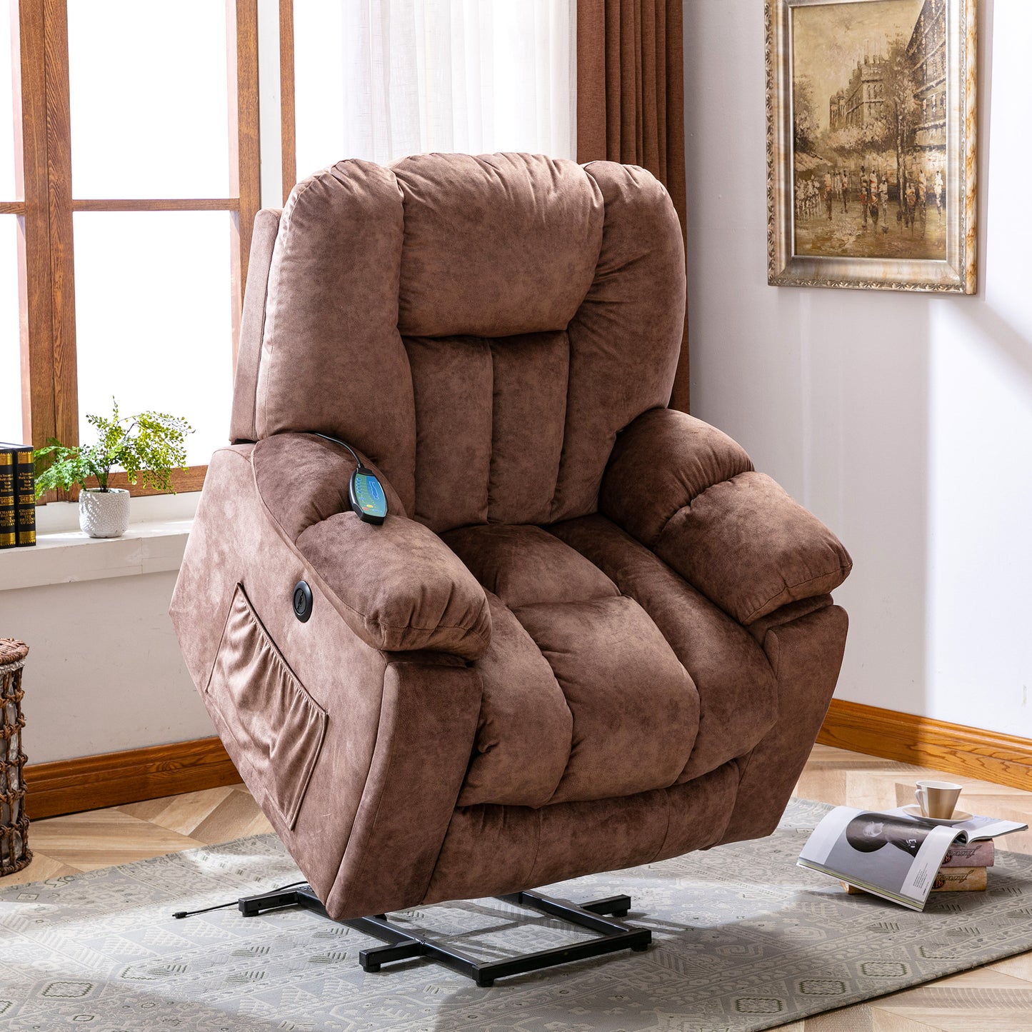 Fabric Cushioned Electric Recliner Chair with Heat, Vibration and USB Ports