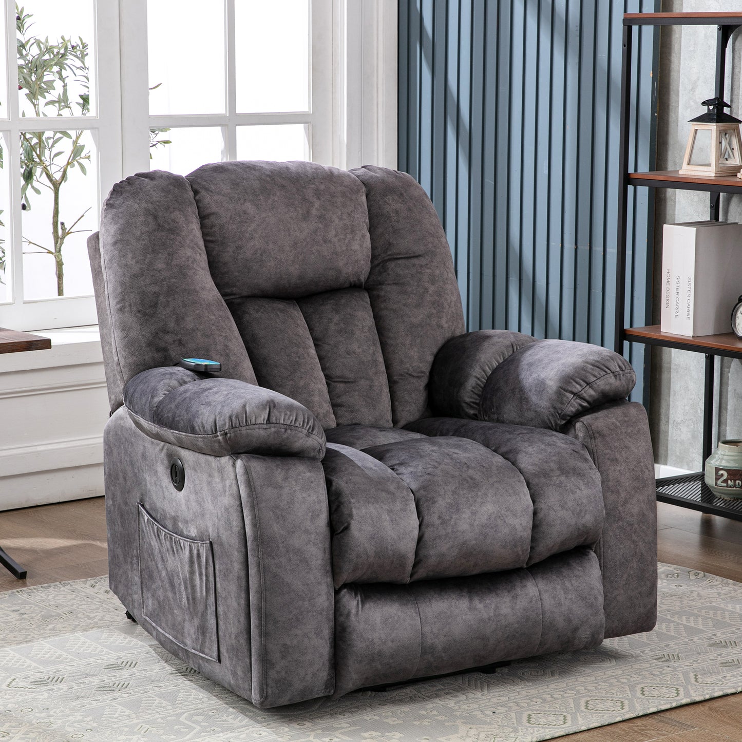 Fabric Cushioned Electric Recliner Chair with Heat, Vibration and USB Ports