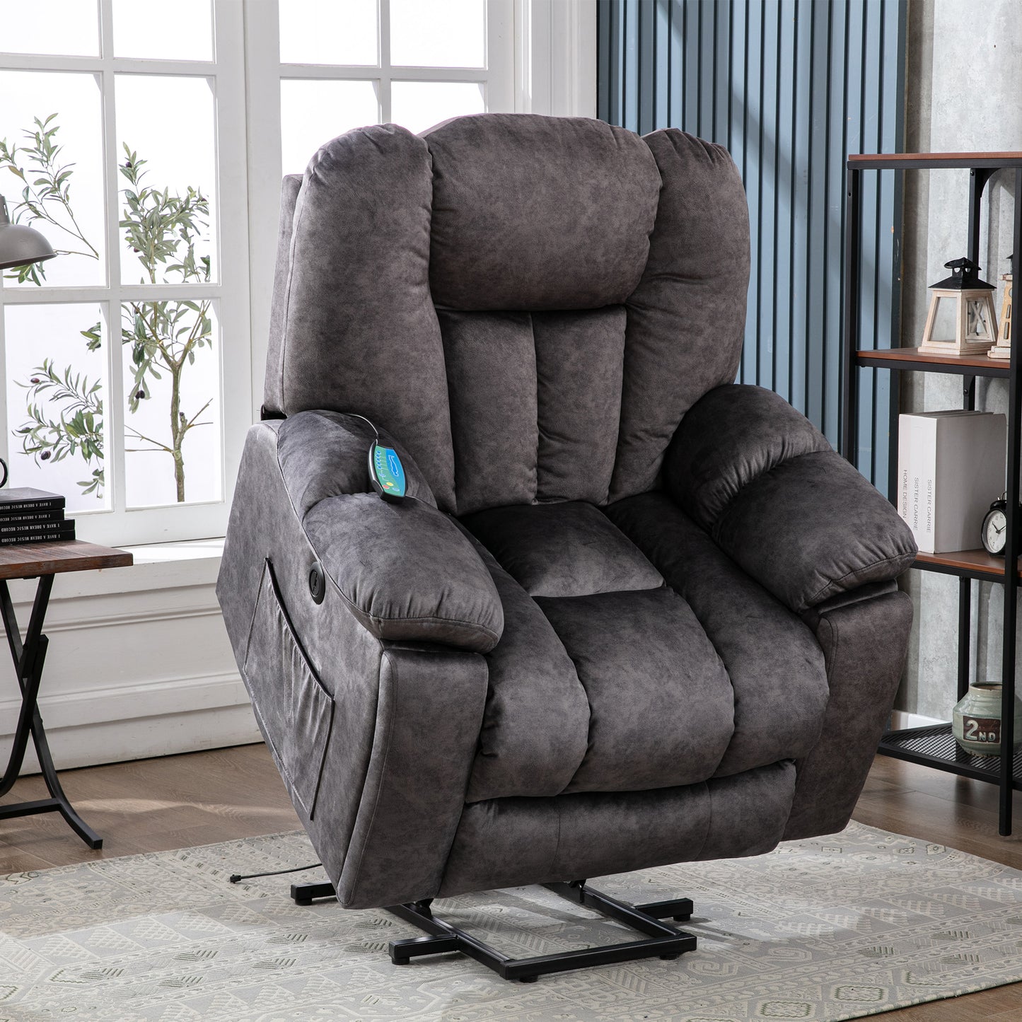 Fabric Cushioned Electric Recliner Chair with Heat, Vibration and USB Ports