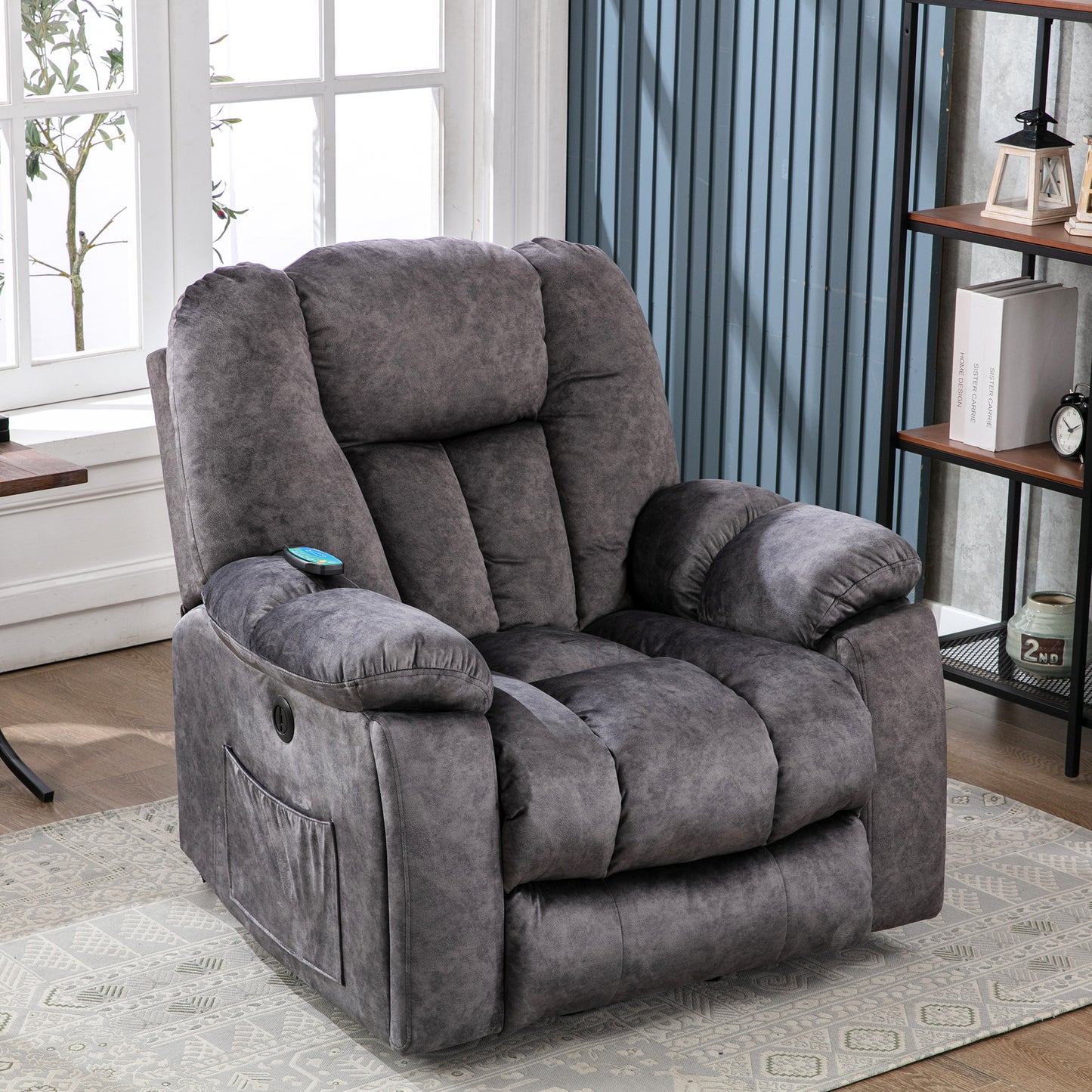 Fabric Cushioned Electric Recliner Chair with Heat, Vibration and USB Ports