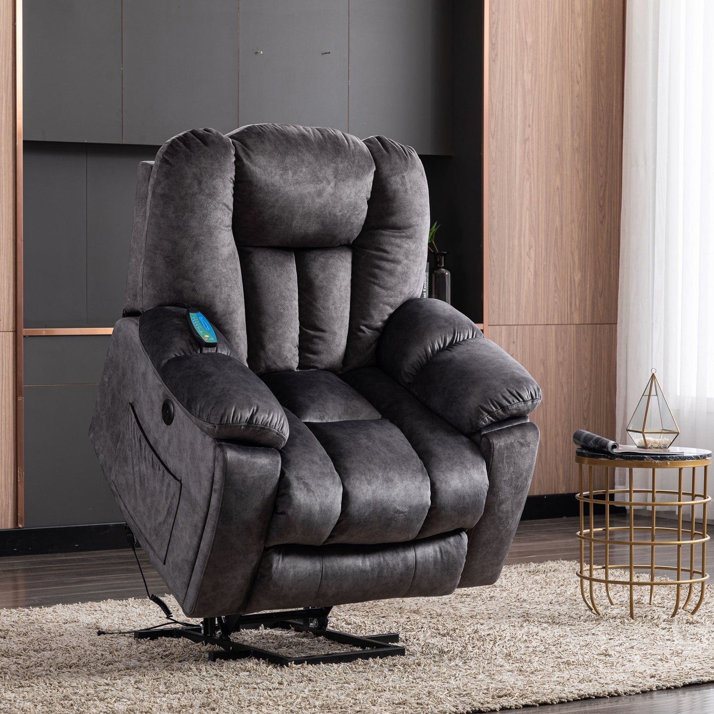 Fabric Cushioned Electric Recliner Chair with Heat, Vibration and USB Ports