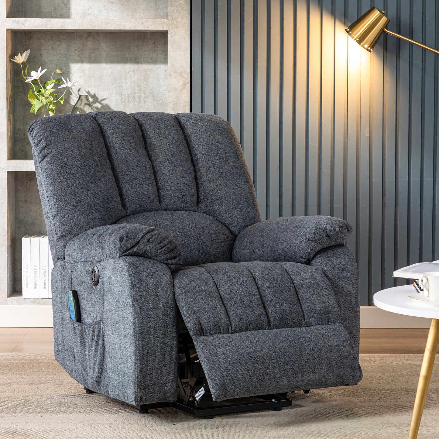 Fabric Single Motor Recliner Chair with Massage, Heat and USB Ports