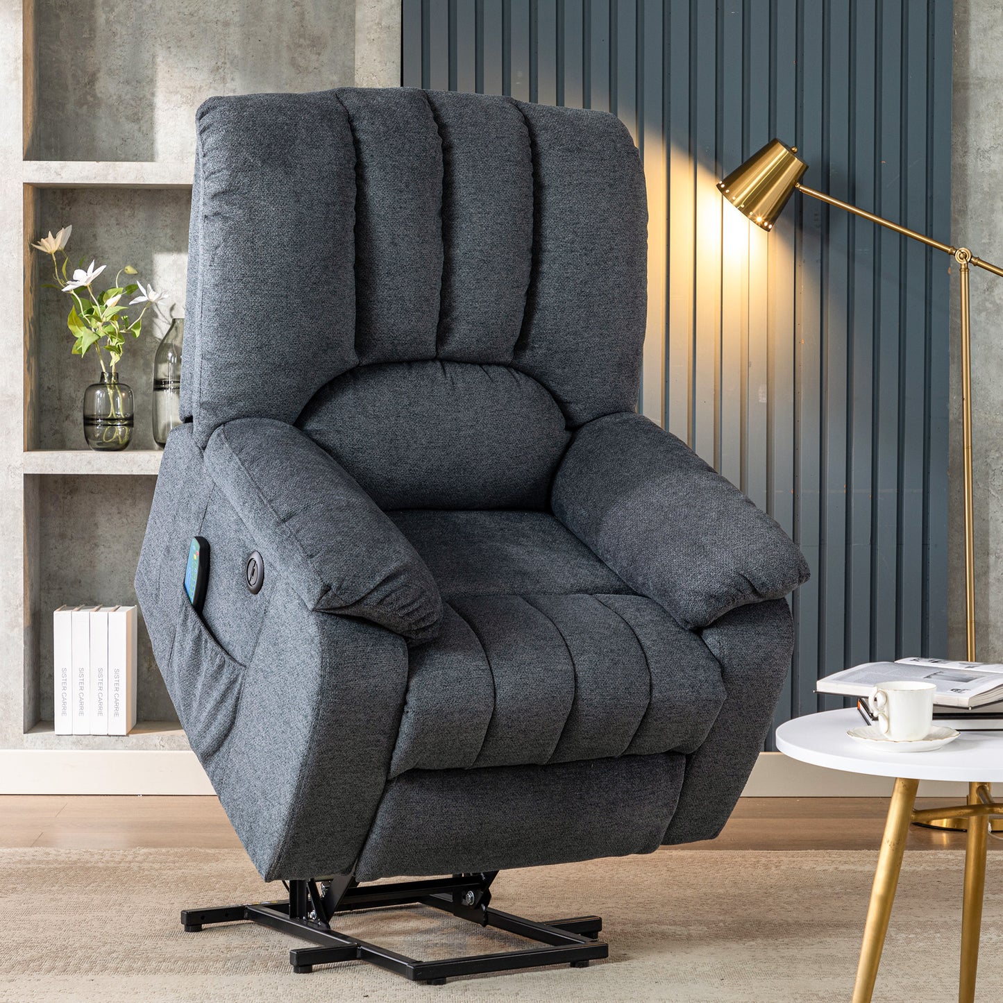 Fabric Single Motor Recliner Chair with Massage, Heat and USB Ports