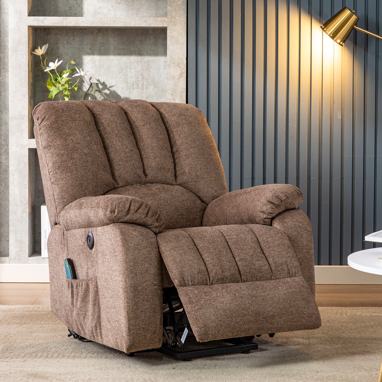 Fabric Single Motor Recliner Chair with Massage, Heat and USB Ports