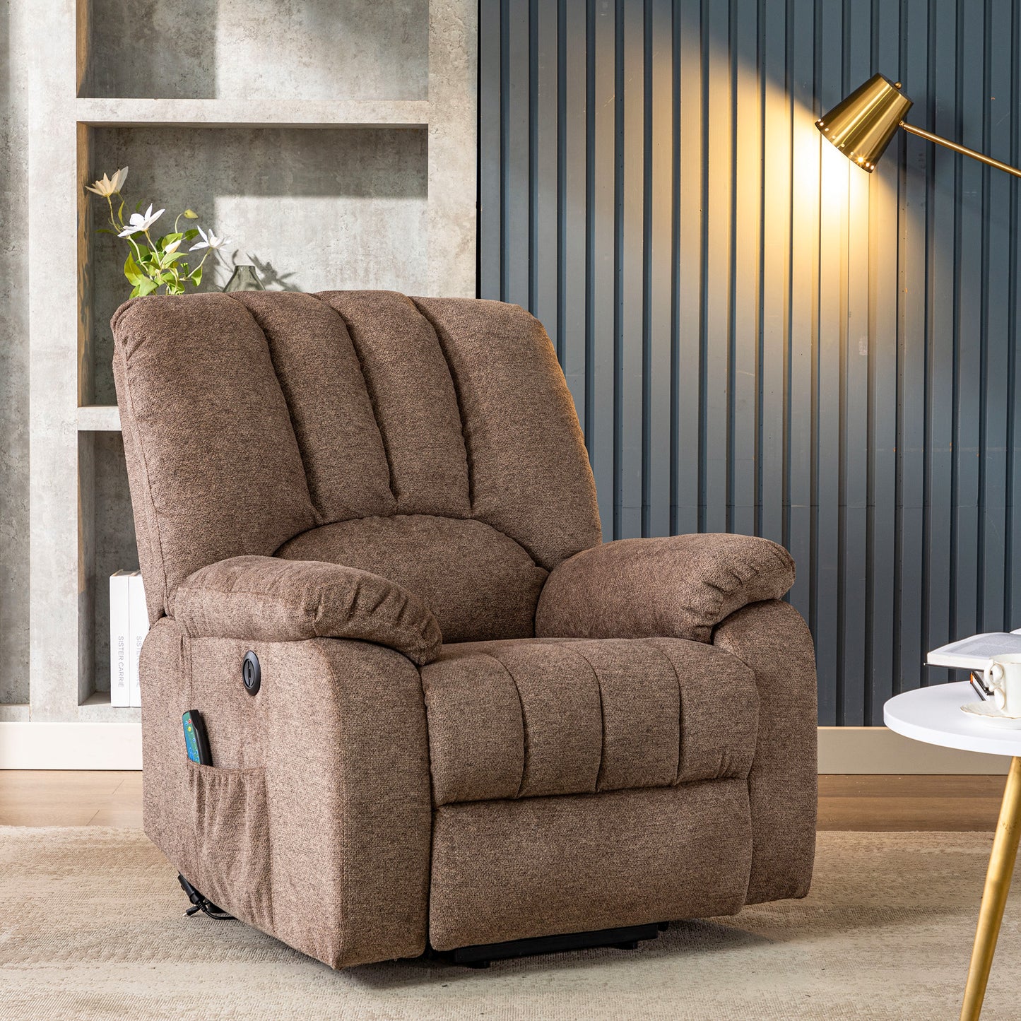 Fabric Single Motor Recliner Chair with Massage, Heat and USB Ports