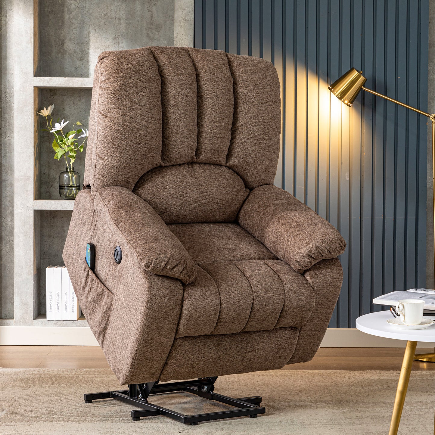 Fabric Single Motor Recliner Chair with Massage, Heat and USB Ports