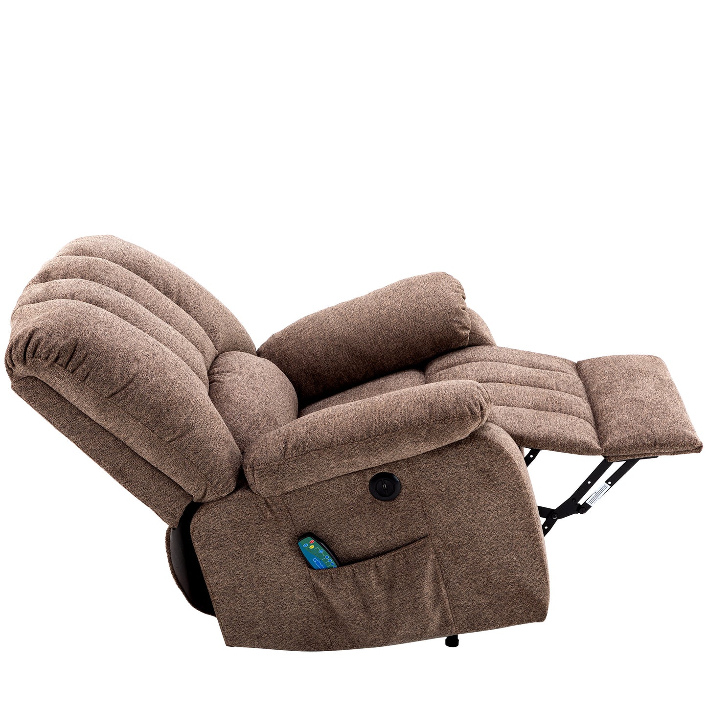 Fabric Single Motor Recliner Chair with Massage, Heat and USB Ports