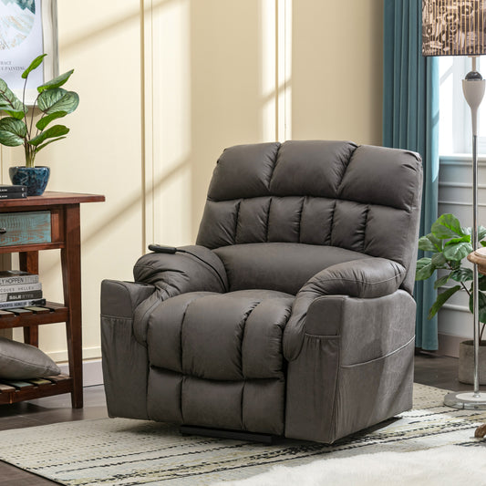 Large Wide Padded Grey Electric Massage Recliner Chair with Cup Holders