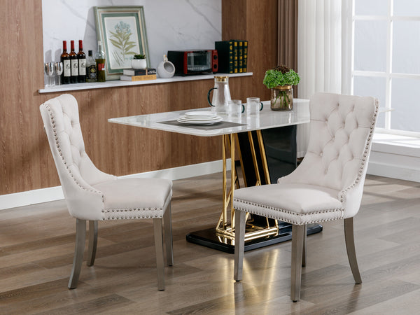 Set of 2 Velvet Upholstered Dining Chairs with Silver Steel Legs