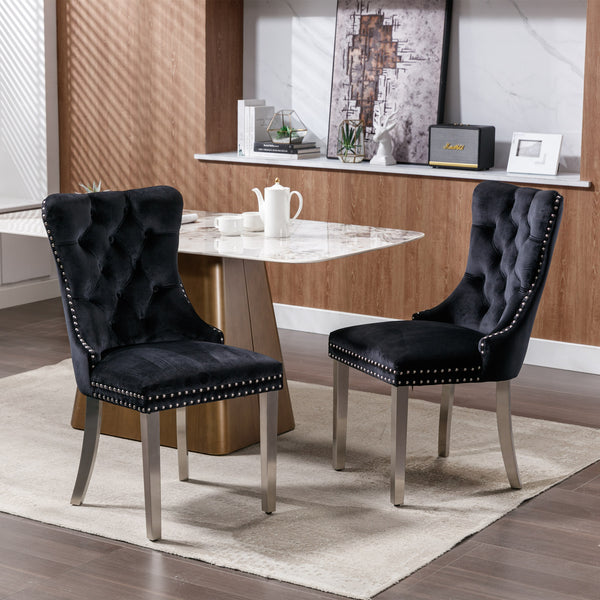 Set of 2 Velvet Upholstered Dining Chairs with Silver Steel Legs