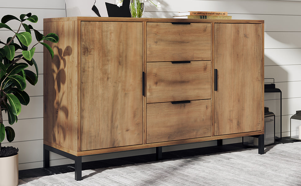 Dark Oak Sideboard Cabinet Chest of Drawers with with 2 Doors, 3 Drawers and Adjustable shelf